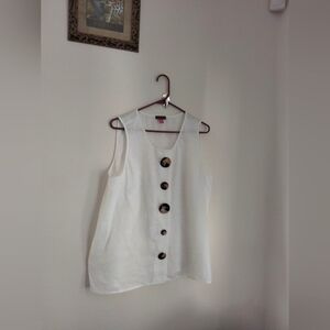 Vince Camuto Blouse Women L Cream Sleeveless Top Casual Vacation Preppy Academia